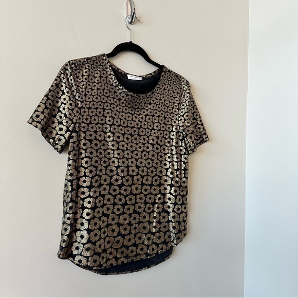 Equipment-Riley Metallic Floral-Print Tee, True Black/Gold - Picture 5 of 10